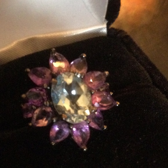 Splendid Genuine Blue Topaz & Amethyst Ring - Picture 8 of 14